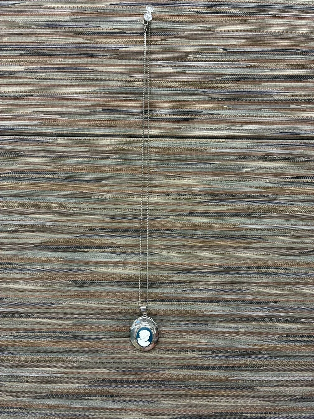Antique Silver Cameo Locket Necklace - Silver 30”